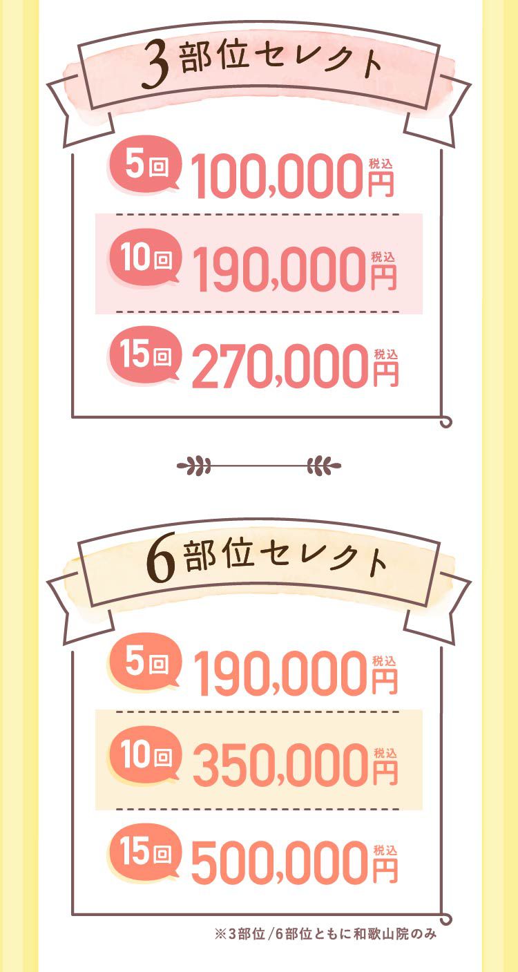 3部位、6部位セレクト脱毛料金